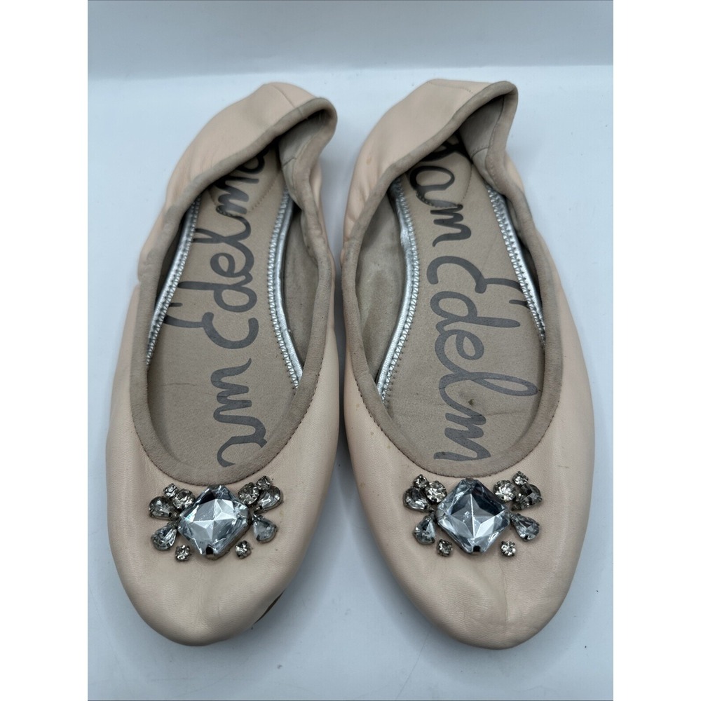 Sam Edelman Women's Beige/ pink Ballet Flat Round Toe Rhinestone Solid Sz 11